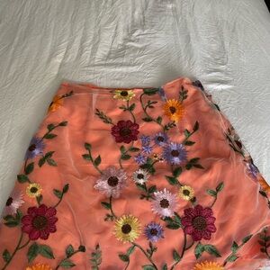 Floral Embroidered Orange Skirt